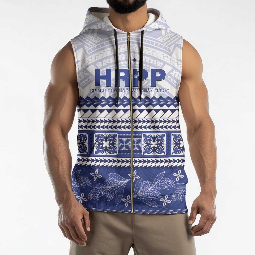 Personalised HRPP Samoa Siapo Sleeveless Zip Hoodie Teuila Flowers Samoan Pattern - Polynesian Pride