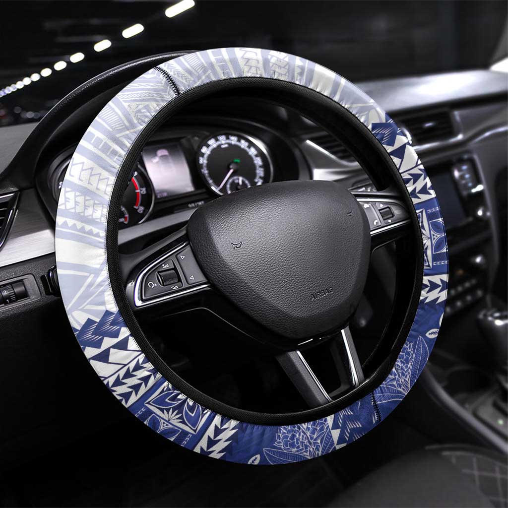 HRPP Samoa Siapo Steering Wheel Cover Teuila Flowers Samoan Pattern LT14 Universal Fit White - Polynesian Pride