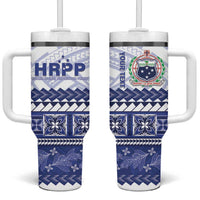Personalised HRPP Samoa Siapo Tumbler With Handle Teuila Flowers Samoan Pattern - Polynesian Pride