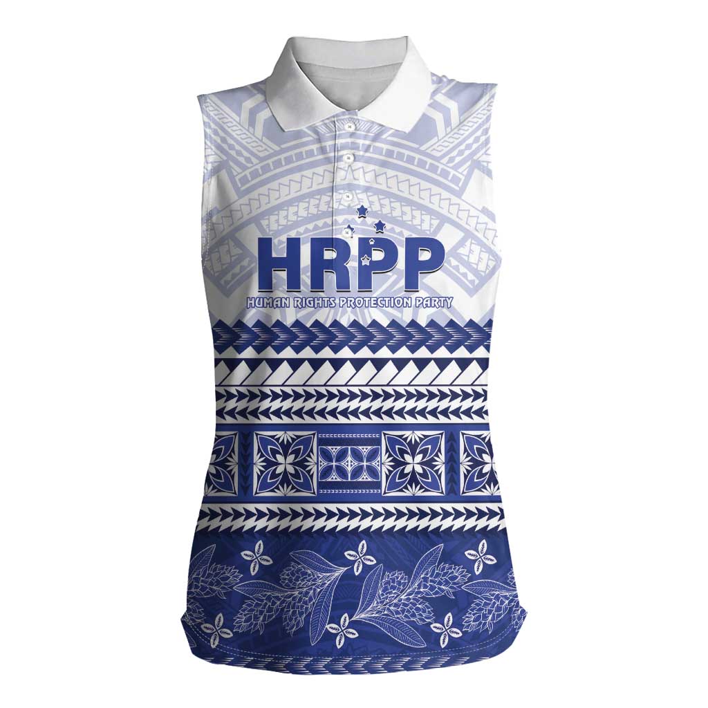 Personalised HRPP Samoa Siapo Women Sleeveless Polo Shirt Teuila Flowers Samoan Pattern LT14 Female White - Polynesian Pride
