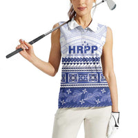 Personalised HRPP Samoa Siapo Women Sleeveless Polo Shirt Teuila Flowers Samoan Pattern LT14 - Polynesian Pride