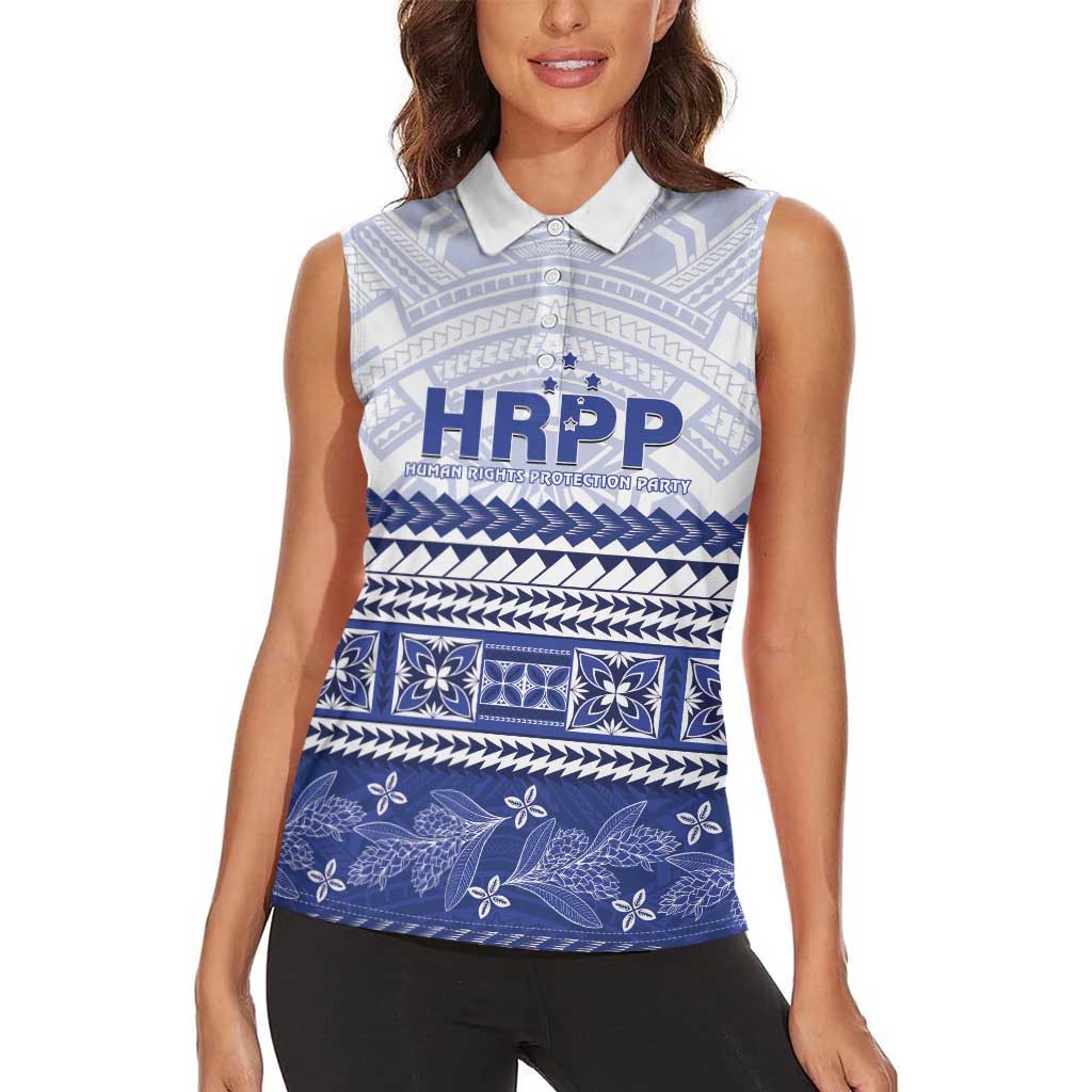 Personalised HRPP Samoa Siapo Women Sleeveless Polo Shirt Teuila Flowers Samoan Pattern LT14 - Polynesian Pride