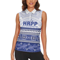 Personalised HRPP Samoa Siapo Women Sleeveless Polo Shirt Teuila Flowers Samoan Pattern LT14 - Polynesian Pride