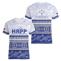 Personalised HRPP Samoa Siapo Women V-Neck T-Shirt Teuila Flowers Samoan Pattern - Polynesian Pride