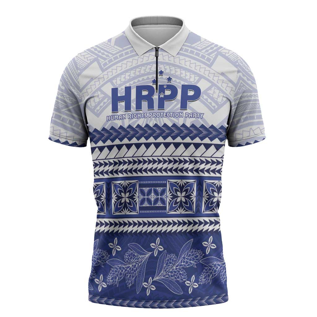 Personalised HRPP Samoa Siapo Zipper Polo Shirt Teuila Flowers Samoan Pattern LT14 White - Polynesian Pride