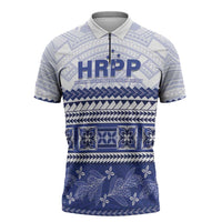 Personalised HRPP Samoa Siapo Zipper Polo Shirt Teuila Flowers Samoan Pattern LT14 White - Polynesian Pride