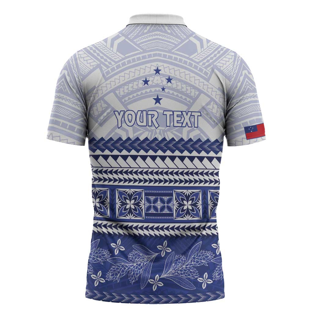 Personalised HRPP Samoa Siapo Zipper Polo Shirt Teuila Flowers Samoan Pattern LT14 - Polynesian Pride