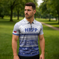 Personalised HRPP Samoa Siapo Zipper Polo Shirt Teuila Flowers Samoan Pattern LT14 - Polynesian Pride