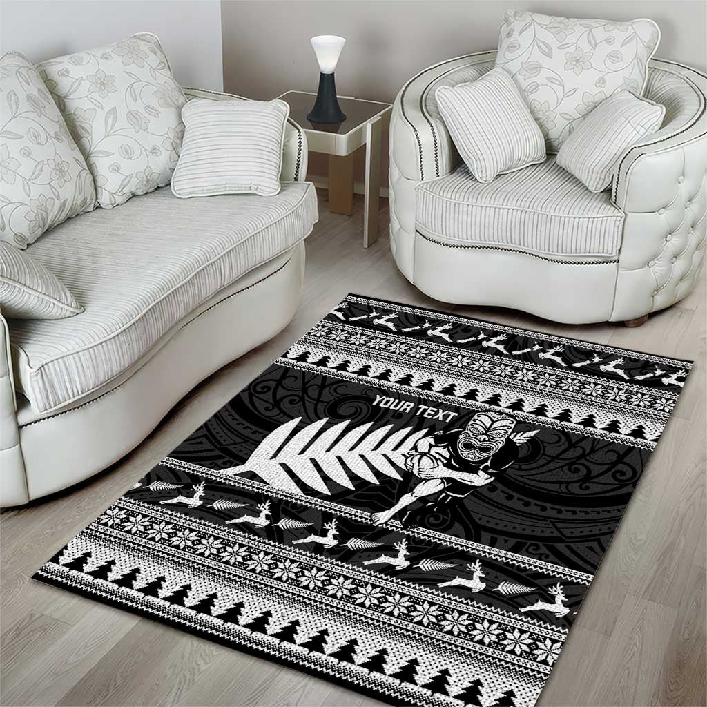 New Zealand Christmas Rugby Personalised Area Rug Meri Kirihimete All Black Maori - Polynesian Pride