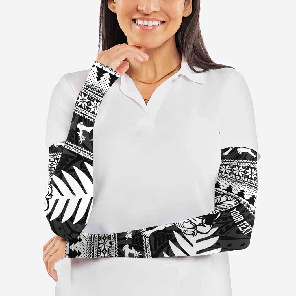 New Zealand Christmas Rugby Personalised Arm Sleeves Meri Kirihimete All Black Maori - Polynesian Pride