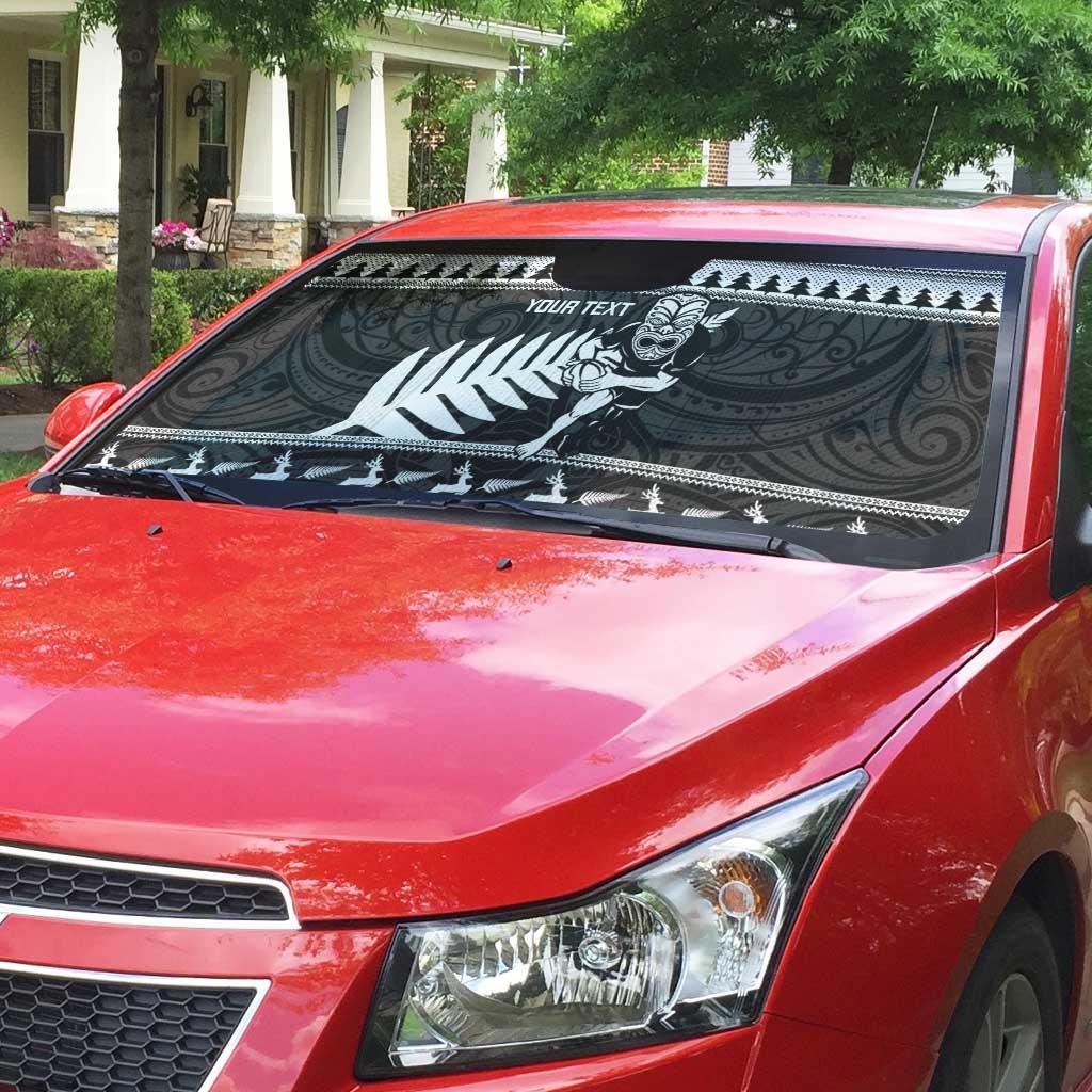 New Zealand Christmas Rugby Personalised Auto Sun Shade Meri Kirihimete All Black Maori - Polynesian Pride