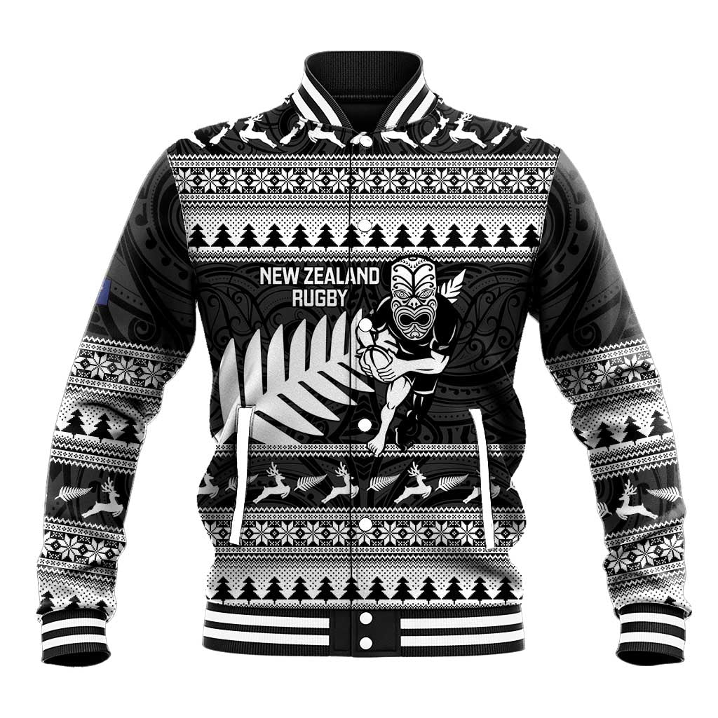 New Zealand Christmas Rugby Personalised Baseball Jacket Meri Kirihimete All Black Maori - Polynesian Pride