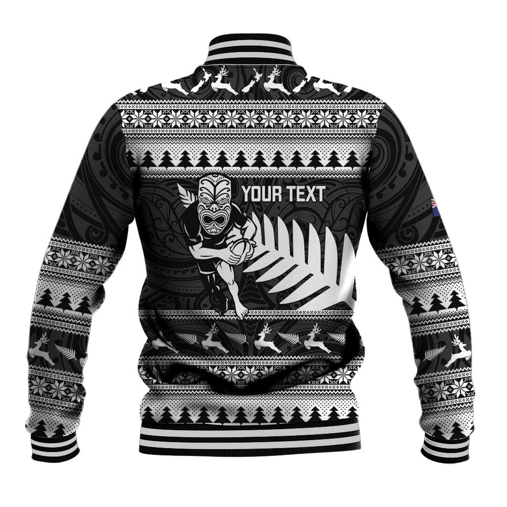 New Zealand Christmas Rugby Personalised Baseball Jacket Meri Kirihimete All Black Maori - Polynesian Pride