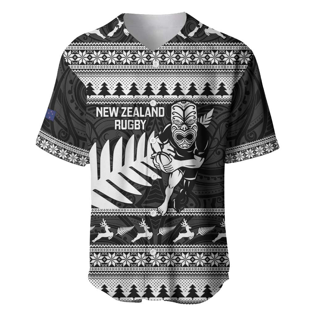 New Zealand Christmas Rugby Personalised Baseball Jersey Meri Kirihimete All Black Maori - Polynesian Pride