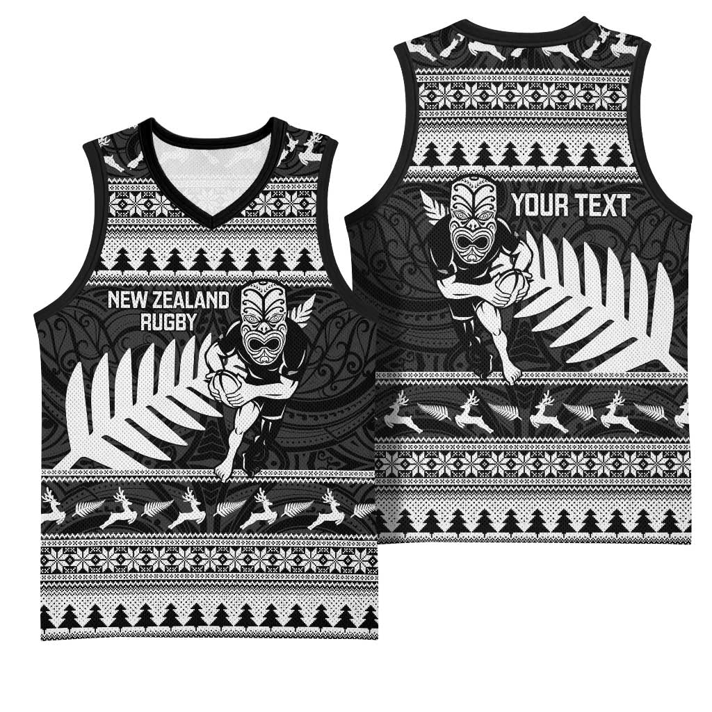 New Zealand Christmas Rugby Personalised Basketball Jersey Meri Kirihimete All Black Maori - Polynesian Pride