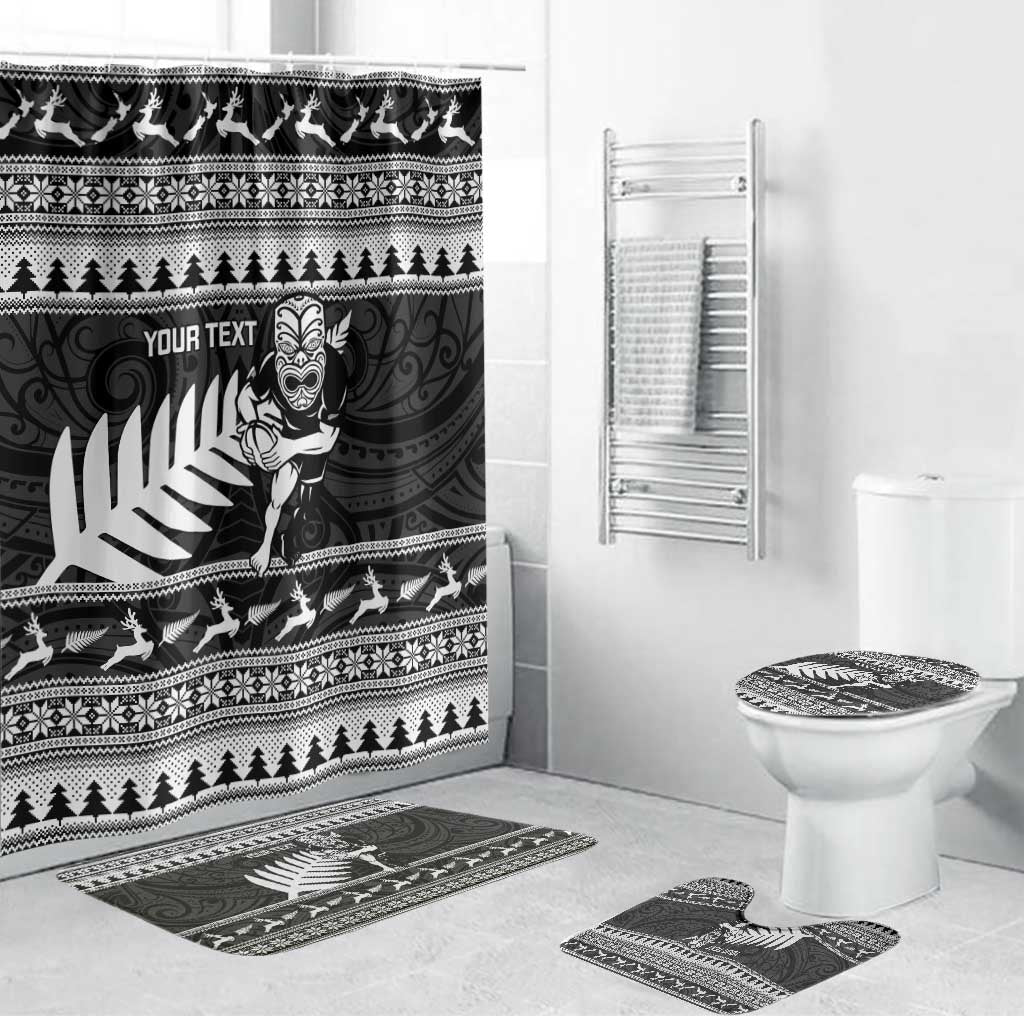 New Zealand Christmas Rugby Personalised Bathroom Set Meri Kirihimete All Black Maori - Polynesian Pride