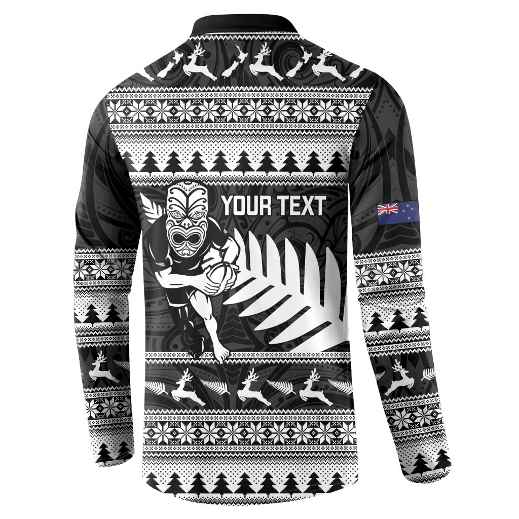 New Zealand Christmas Rugby Personalised Button Sweatshirt Meri Kirihimete All Black Maori - Polynesian Pride