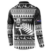New Zealand Christmas Rugby Personalised Button Sweatshirt Meri Kirihimete All Black Maori - Polynesian Pride