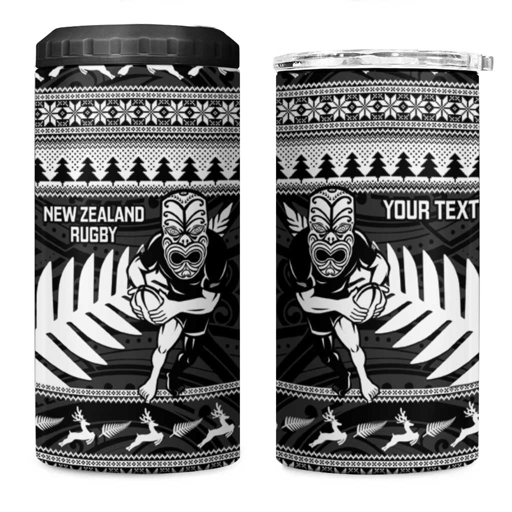 New Zealand Christmas Rugby Personalised 4 in 1 Can Cooler Tumbler Meri Kirihimete All Black Maori - Polynesian Pride