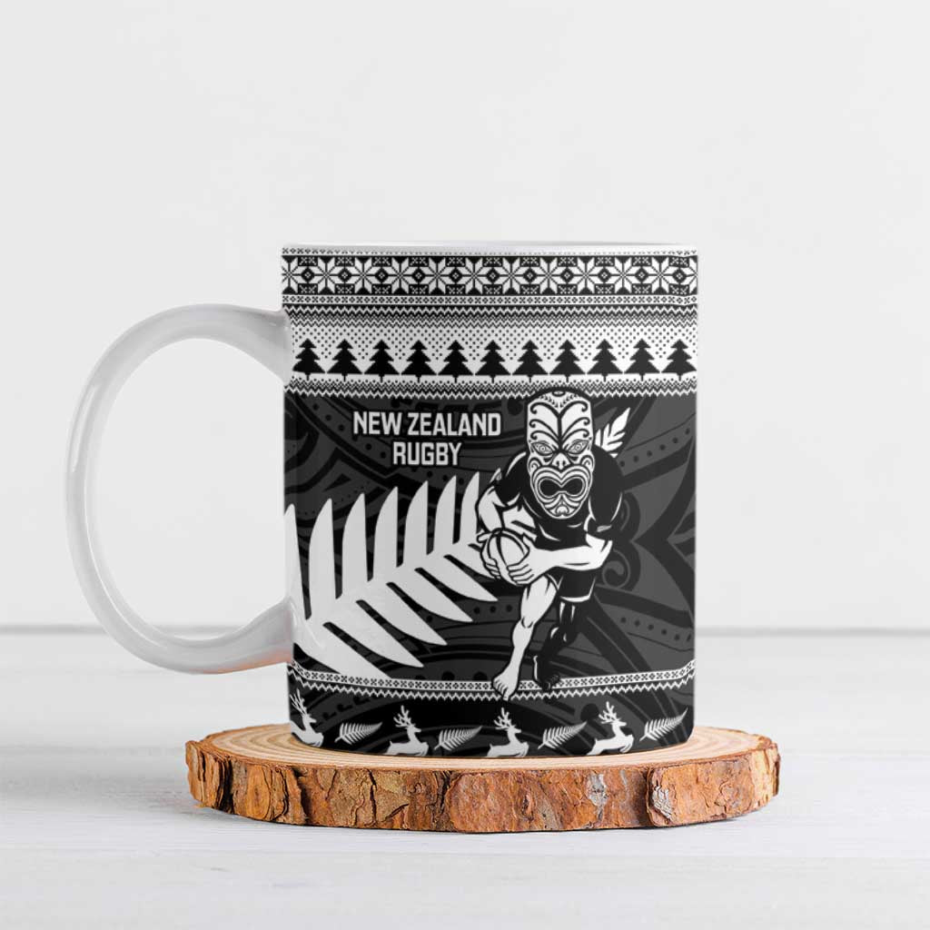 New Zealand Christmas Rugby Personalised Ceramic Mug Meri Kirihimete All Black Maori - Polynesian Pride