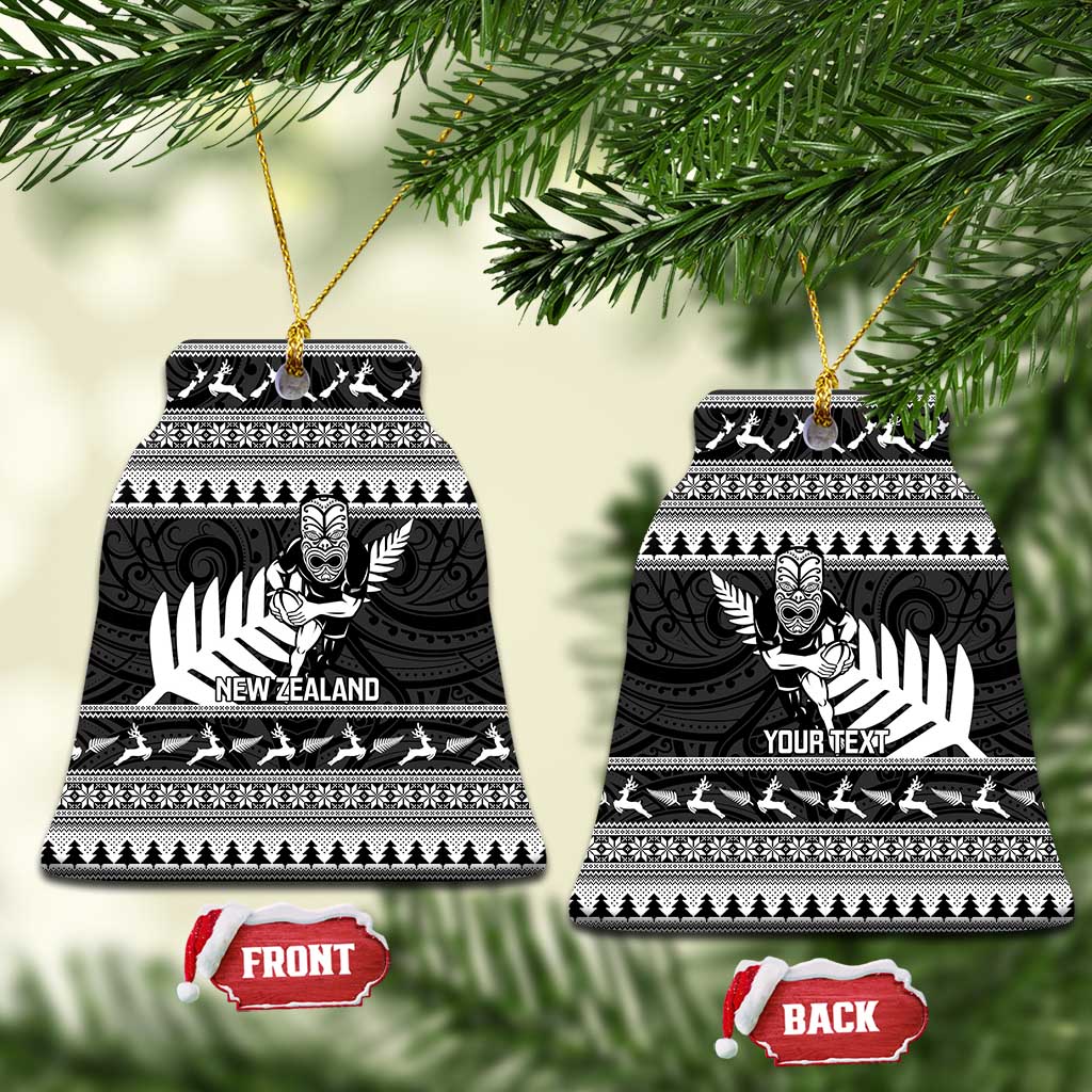 New Zealand Christmas Rugby Personalised Ceramic Ornament Meri Kirihimete All Black Maori - Polynesian Pride
