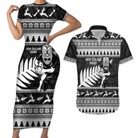 New Zealand Christmas Rugby Personalised Couples Matching Short Sleeve Bodycon Dress and Hawaiian Shirt Meri Kirihimete All Black Maori - Polynesian Pride