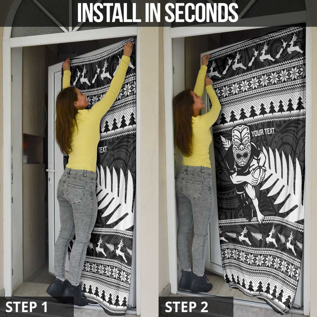 New Zealand Christmas Rugby Personalised Door Cover Meri Kirihimete All Black Maori - Polynesian Pride