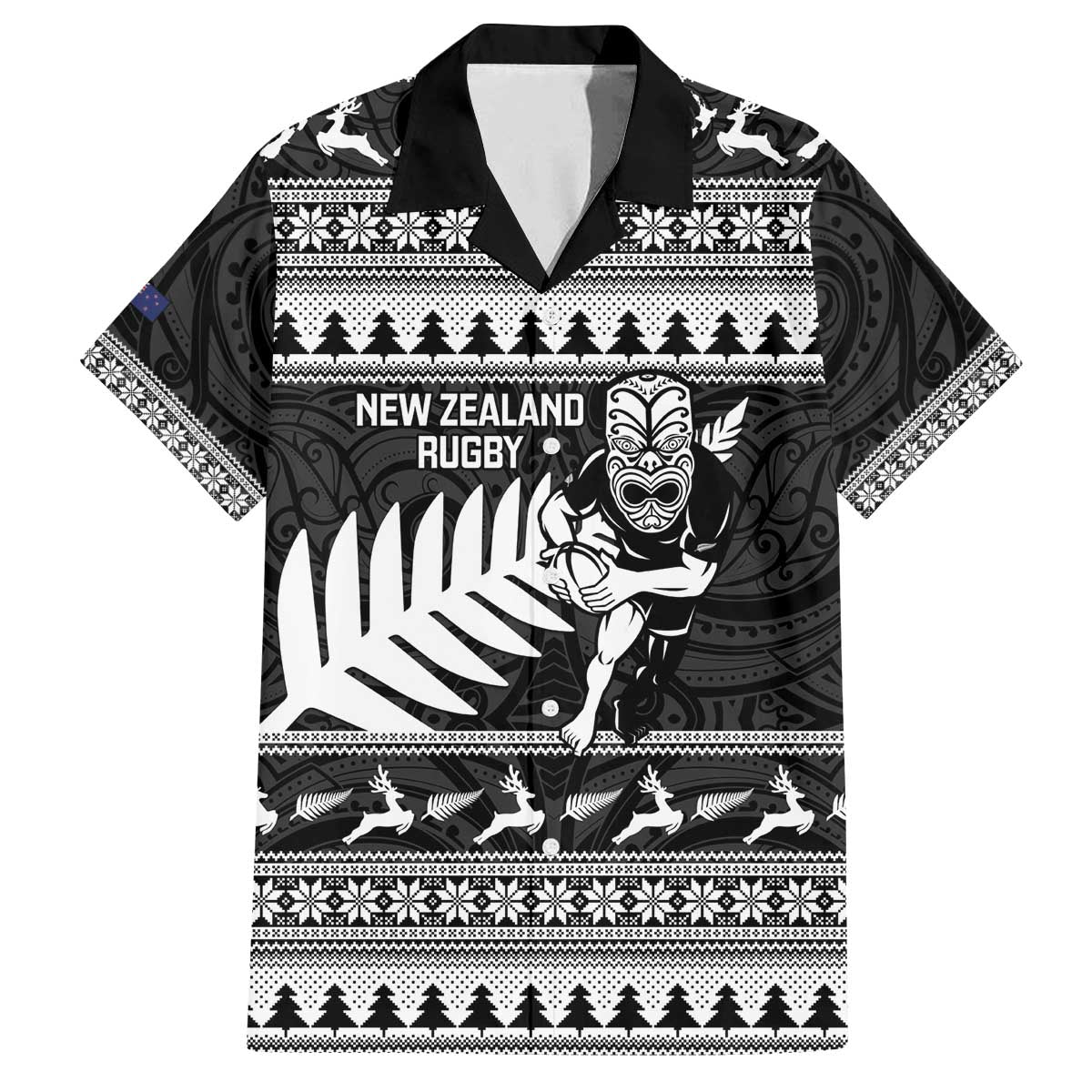 New Zealand Christmas Rugby Personalised Family Matching Off The Shoulder Long Sleeve Dress and Hawaiian Shirt Meri Kirihimete All Black Maori - Polynesian Pride