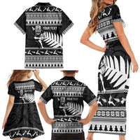 New Zealand Christmas Rugby Personalised Family Matching Short Sleeve Bodycon Dress and Hawaiian Shirt Meri Kirihimete All Black Maori - Polynesian Pride