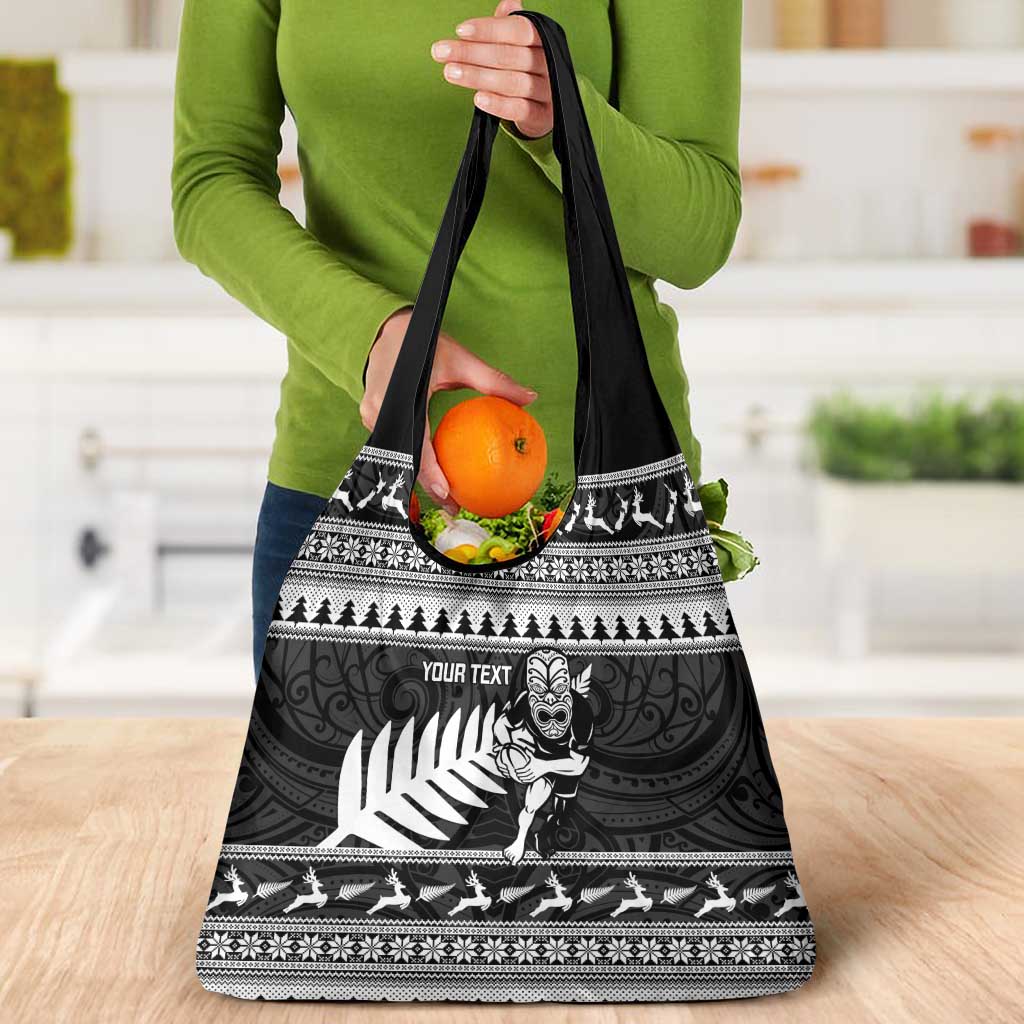 New Zealand Christmas Rugby Personalised Grocery Bag Meri Kirihimete All Black Maori - Polynesian Pride