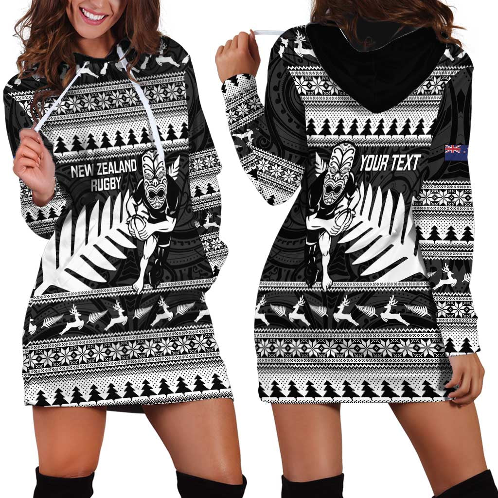 New Zealand Christmas Rugby Personalised Hoodie Dress Meri Kirihimete All Black Maori - Polynesian Pride