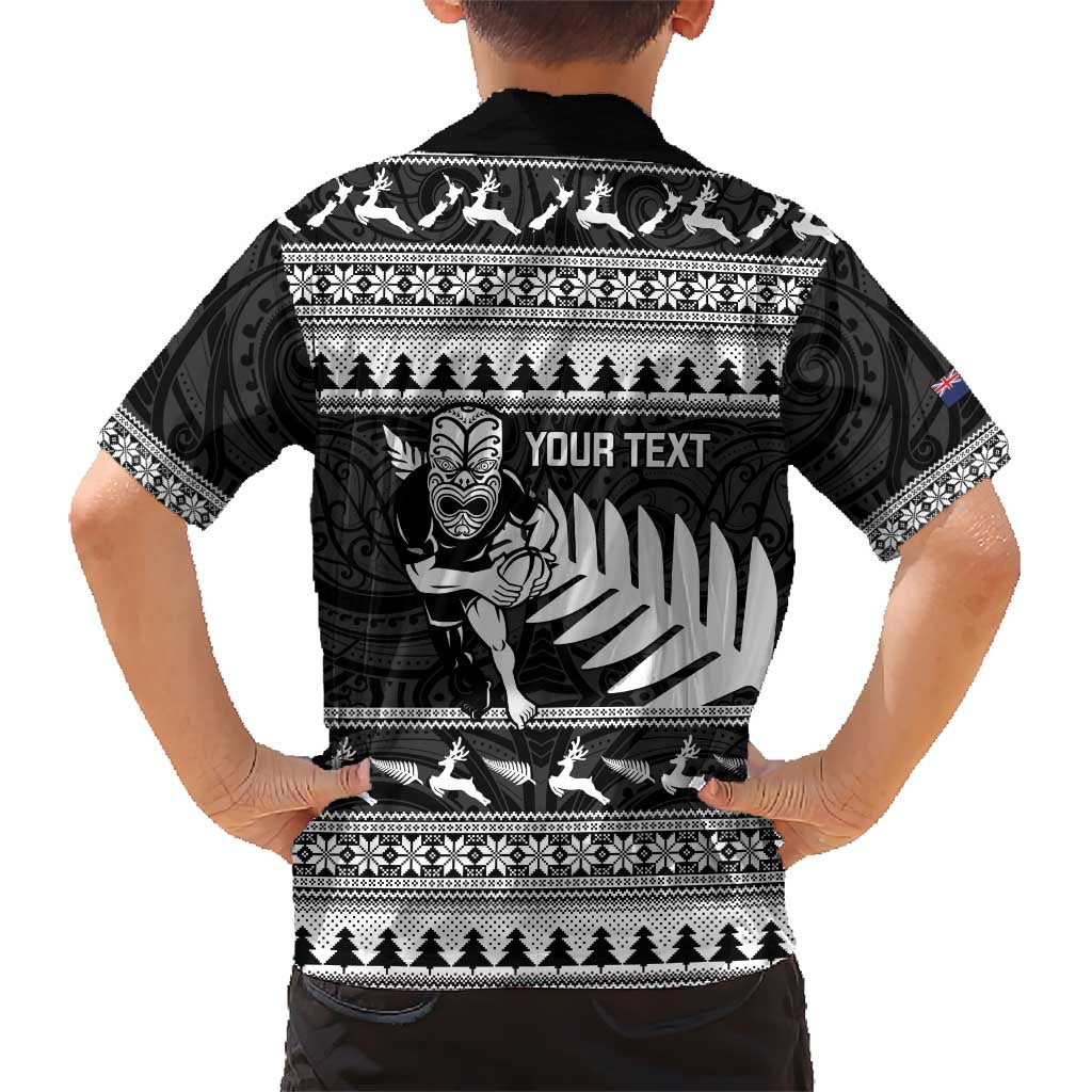 New Zealand Christmas Rugby Personalised Kid Hawaiian Shirt Meri Kirihimete All Black Maori - Polynesian Pride
