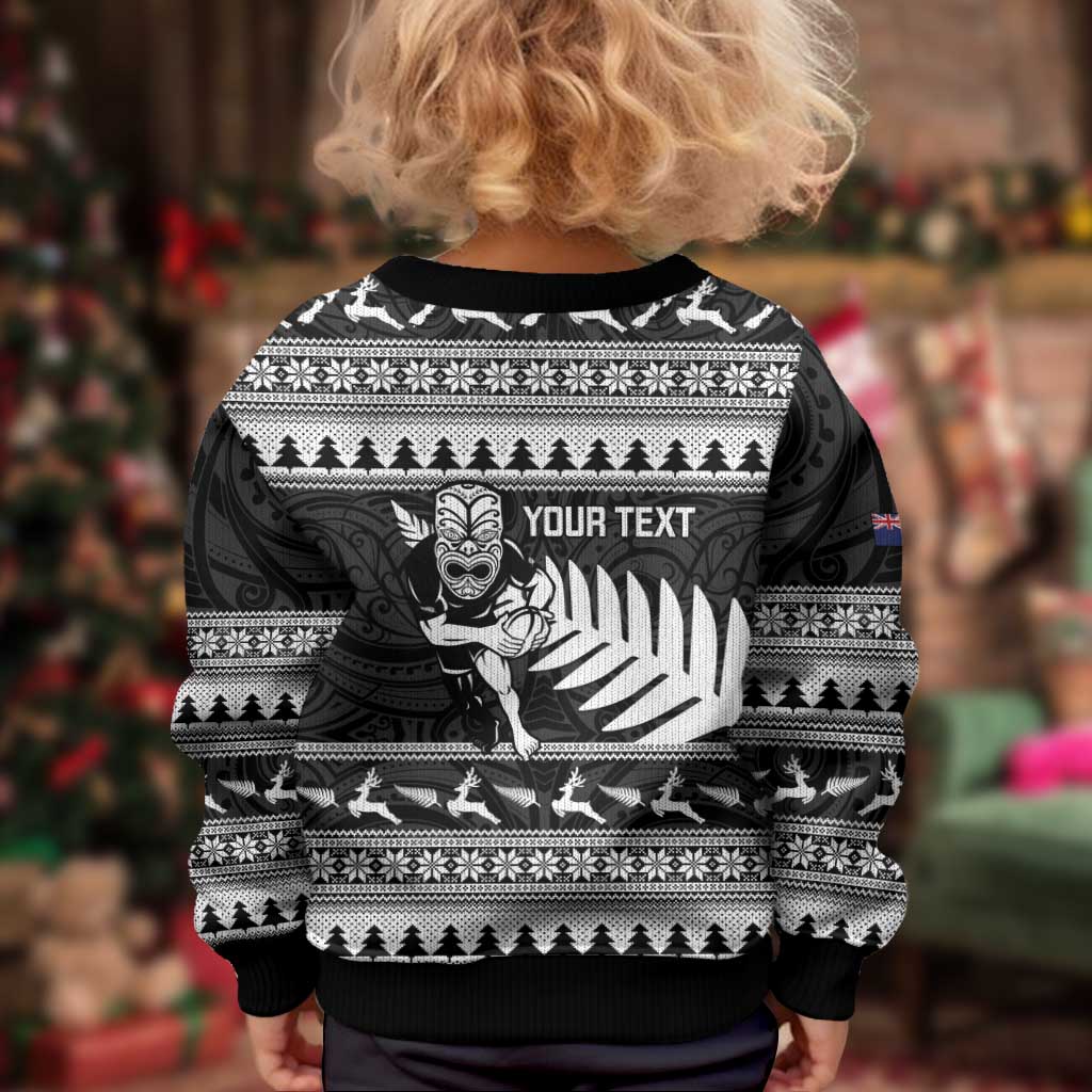 New Zealand Christmas Rugby Personalised Kid Ugly Christmas Sweater Meri Kirihimete All Black Maori - Polynesian Pride
