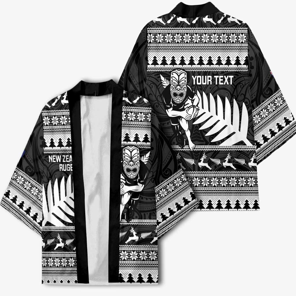 New Zealand Christmas Rugby Personalised Kimono Meri Kirihimete All Black Maori - Polynesian Pride
