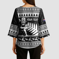 New Zealand Christmas Rugby Personalised Kimono Sleeve Blouse Meri Kirihimete All Black Maori - Polynesian Pride