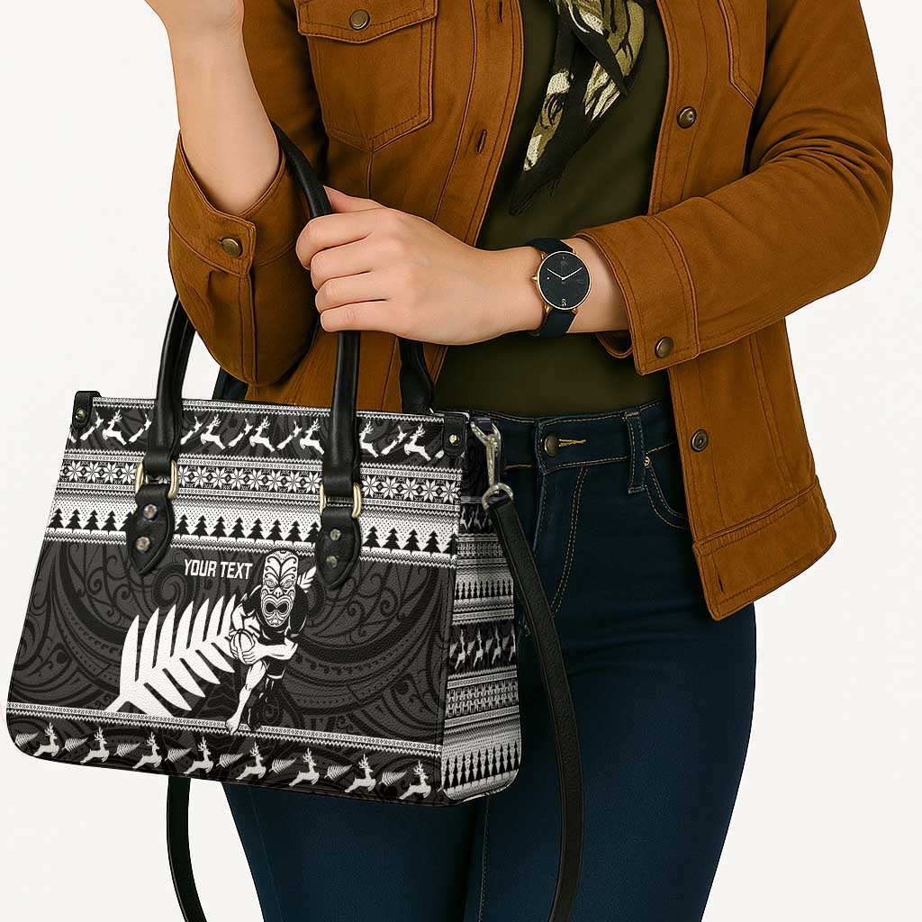 New Zealand Christmas Rugby Personalised Leather Bag Meri Kirihimete All Black Maori - Polynesian Pride