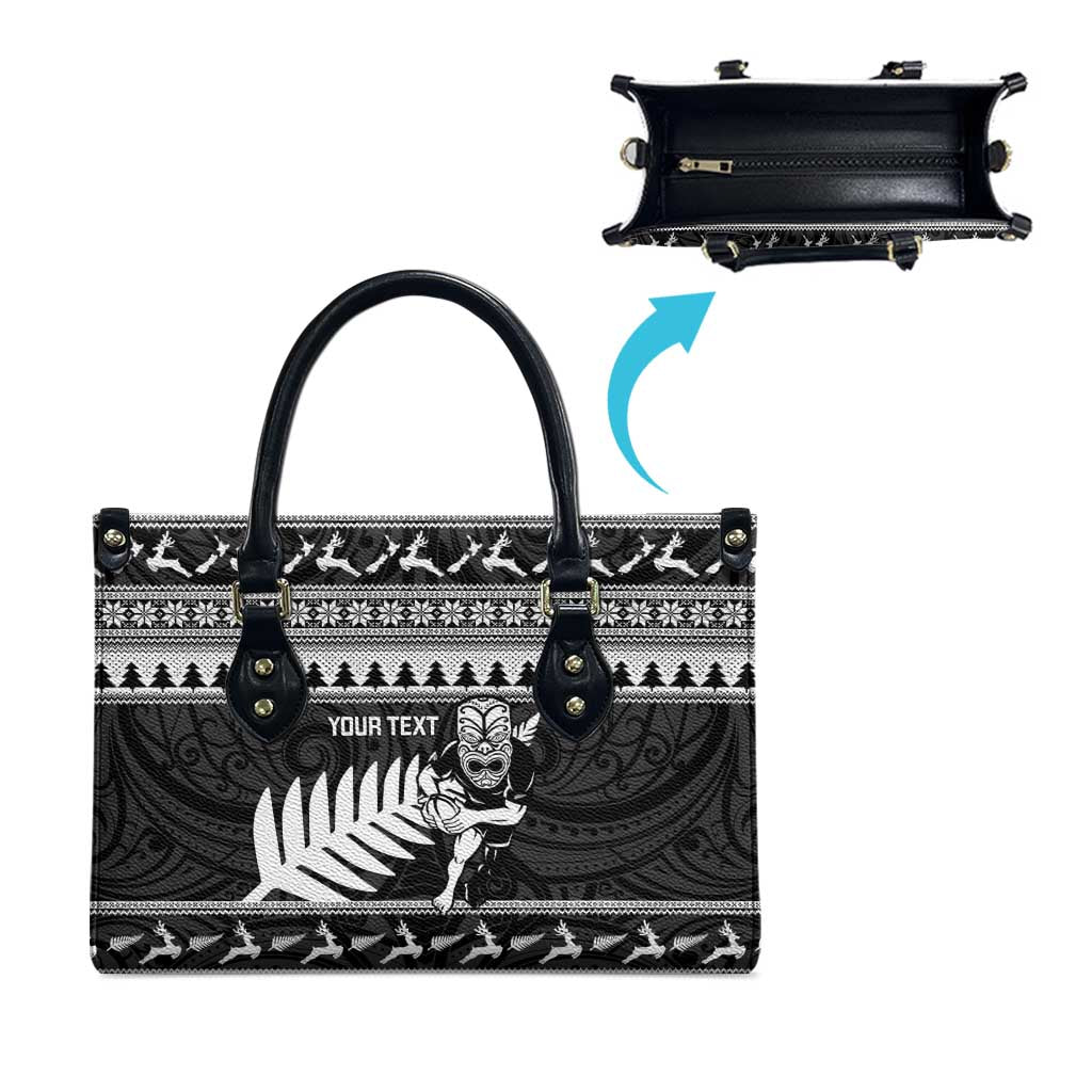 New Zealand Christmas Rugby Personalised Leather Bag Meri Kirihimete All Black Maori - Polynesian Pride
