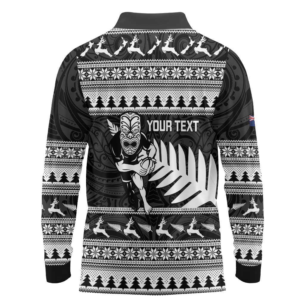 New Zealand Christmas Rugby Personalised Long Sleeve Polo Shirt Meri Kirihimete All Black Maori - Polynesian Pride