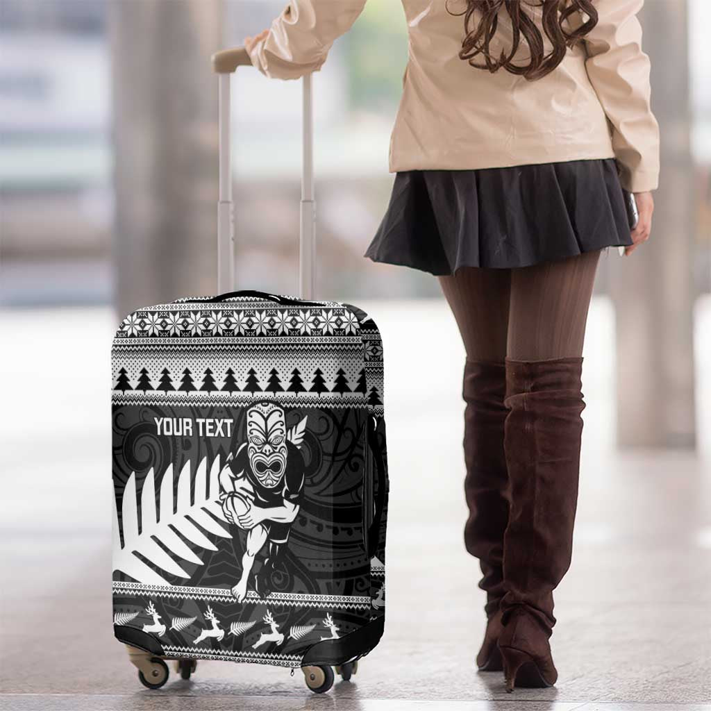 New Zealand Christmas Rugby Personalised Luggage Cover Meri Kirihimete All Black Maori - Polynesian Pride