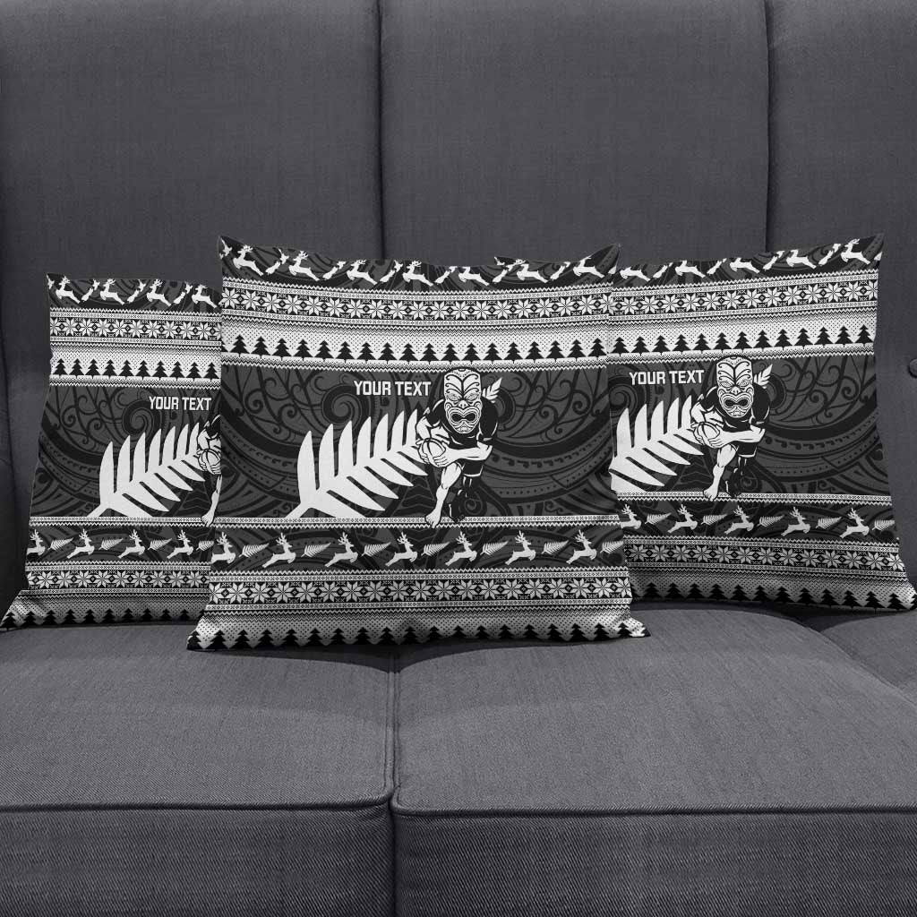 New Zealand Christmas Rugby Personalised Pillow Cover Meri Kirihimete All Black Maori - Polynesian Pride