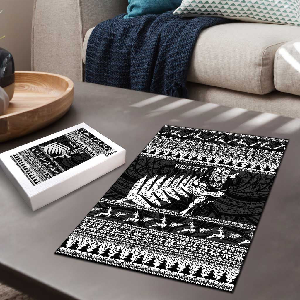 New Zealand Christmas Rugby Personalised Puzzle Meri Kirihimete All Black Maori - Polynesian Pride
