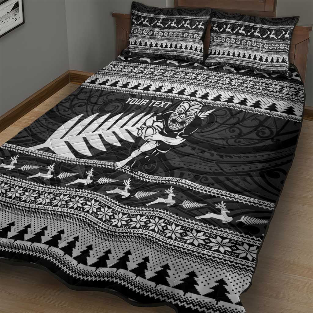 New Zealand Christmas Rugby Personalised Quilt Bed Set Meri Kirihimete All Black Maori - Polynesian Pride