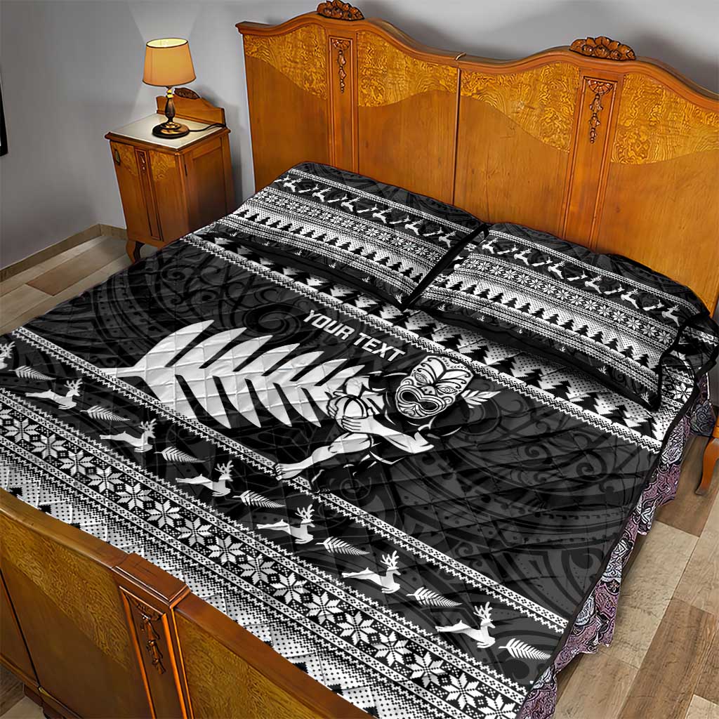 New Zealand Christmas Rugby Personalised Quilt Bed Set Meri Kirihimete All Black Maori - Polynesian Pride