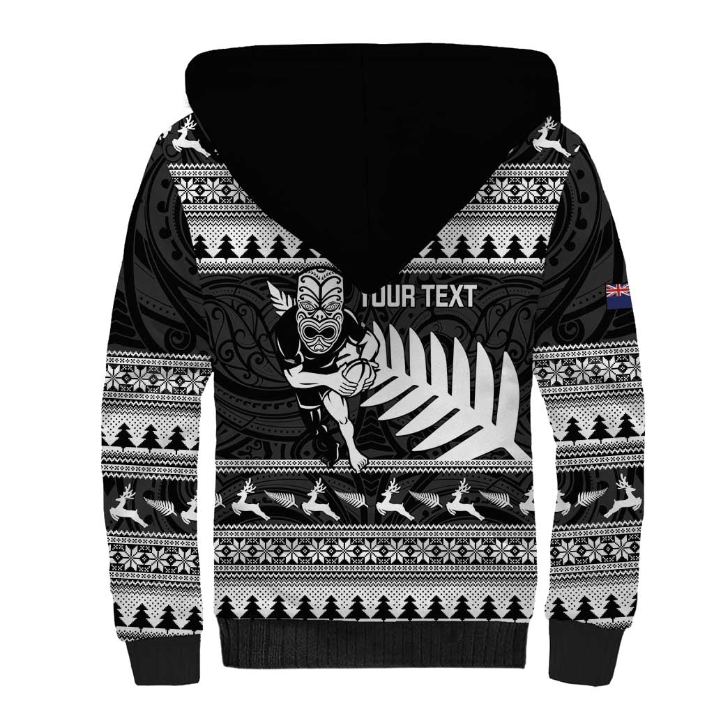 New Zealand Christmas Rugby Personalised Sherpa Hoodie Meri Kirihimete All Black Maori - Polynesian Pride