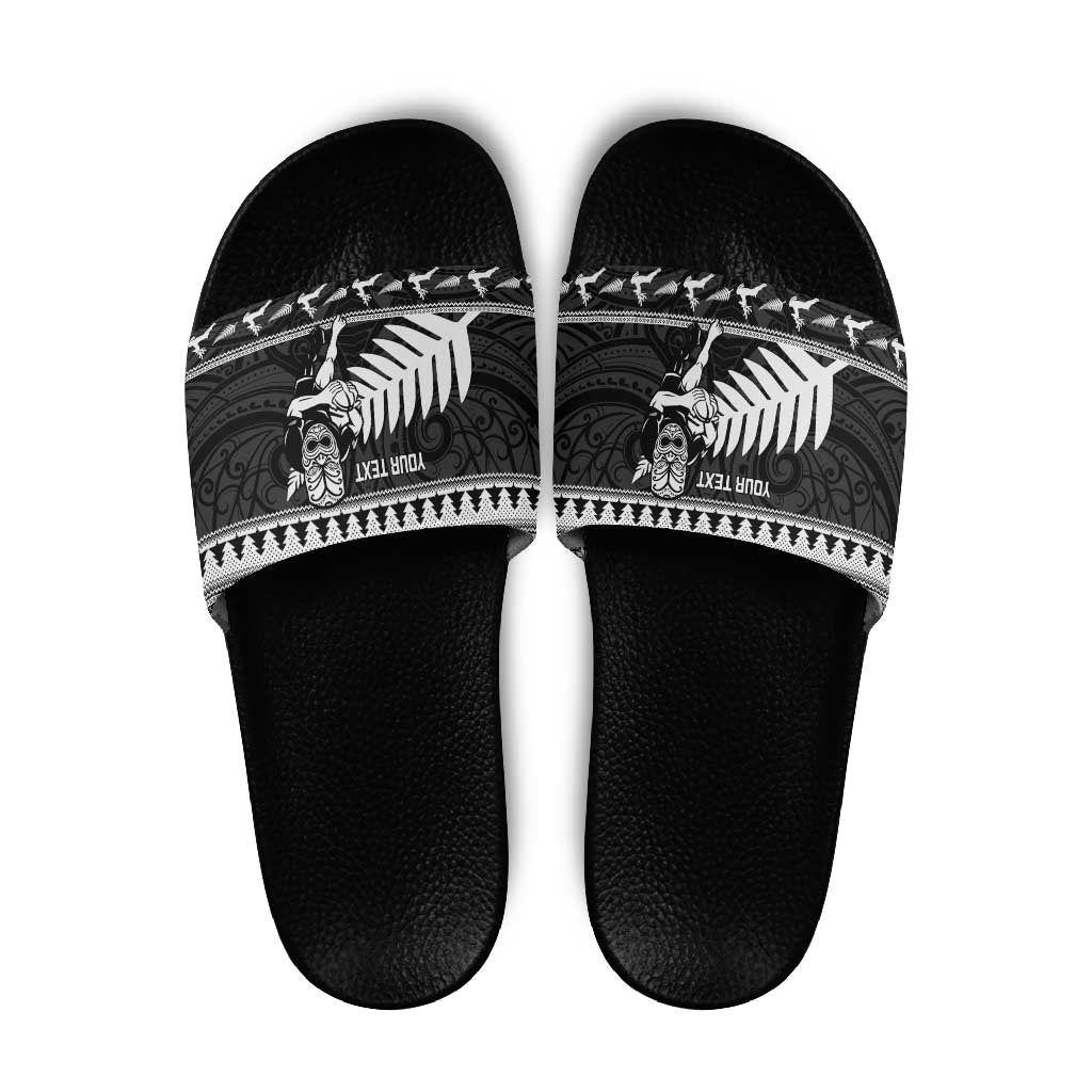 New Zealand Christmas Rugby Personalised Slide Sandals Meri Kirihimete All Black Maori - Polynesian Pride