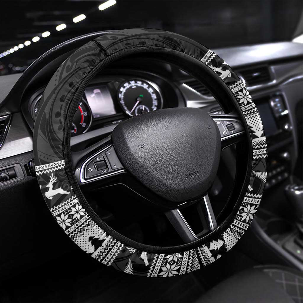 New Zealand Christmas Rugby Steering Wheel Cover Meri Kirihimete All Black Maori - Polynesian Pride