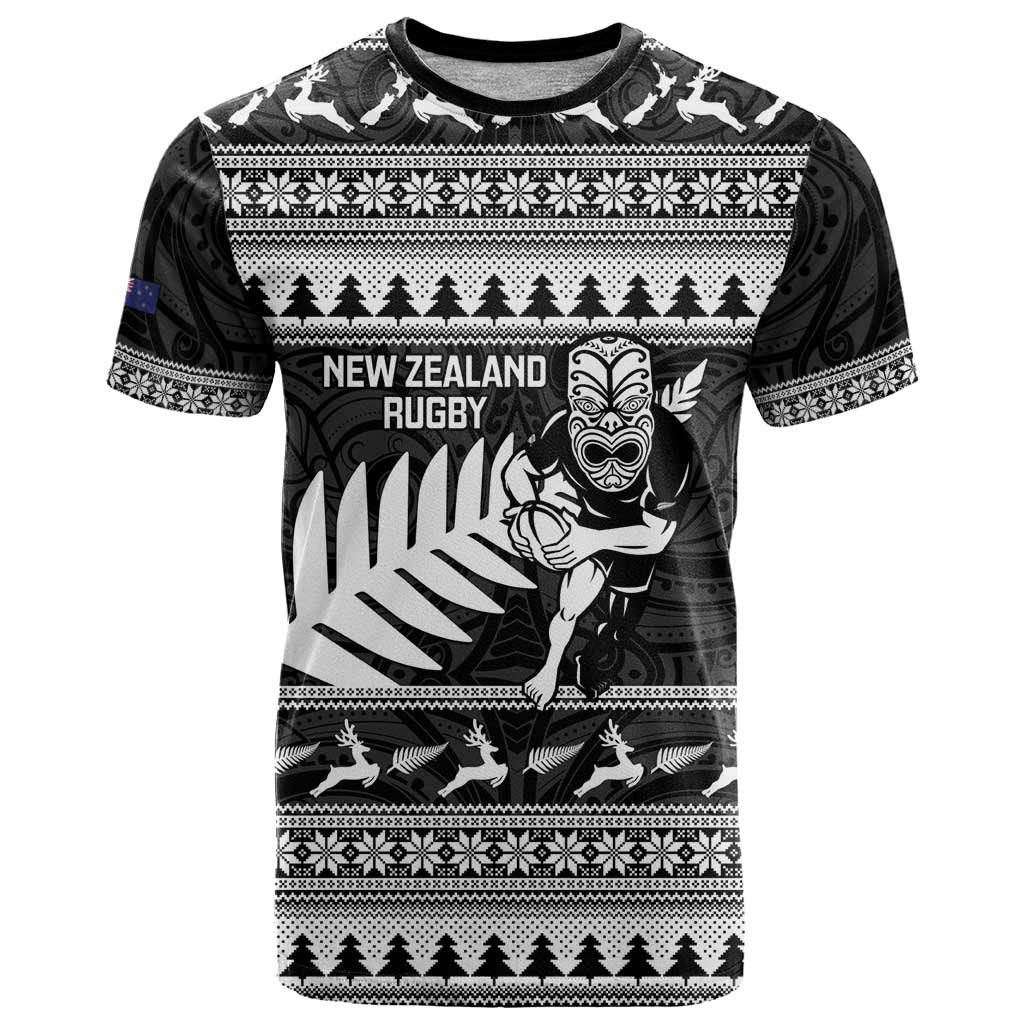 New Zealand Christmas Rugby Personalised T Shirt Meri Kirihimete All Black Maori - Polynesian Pride