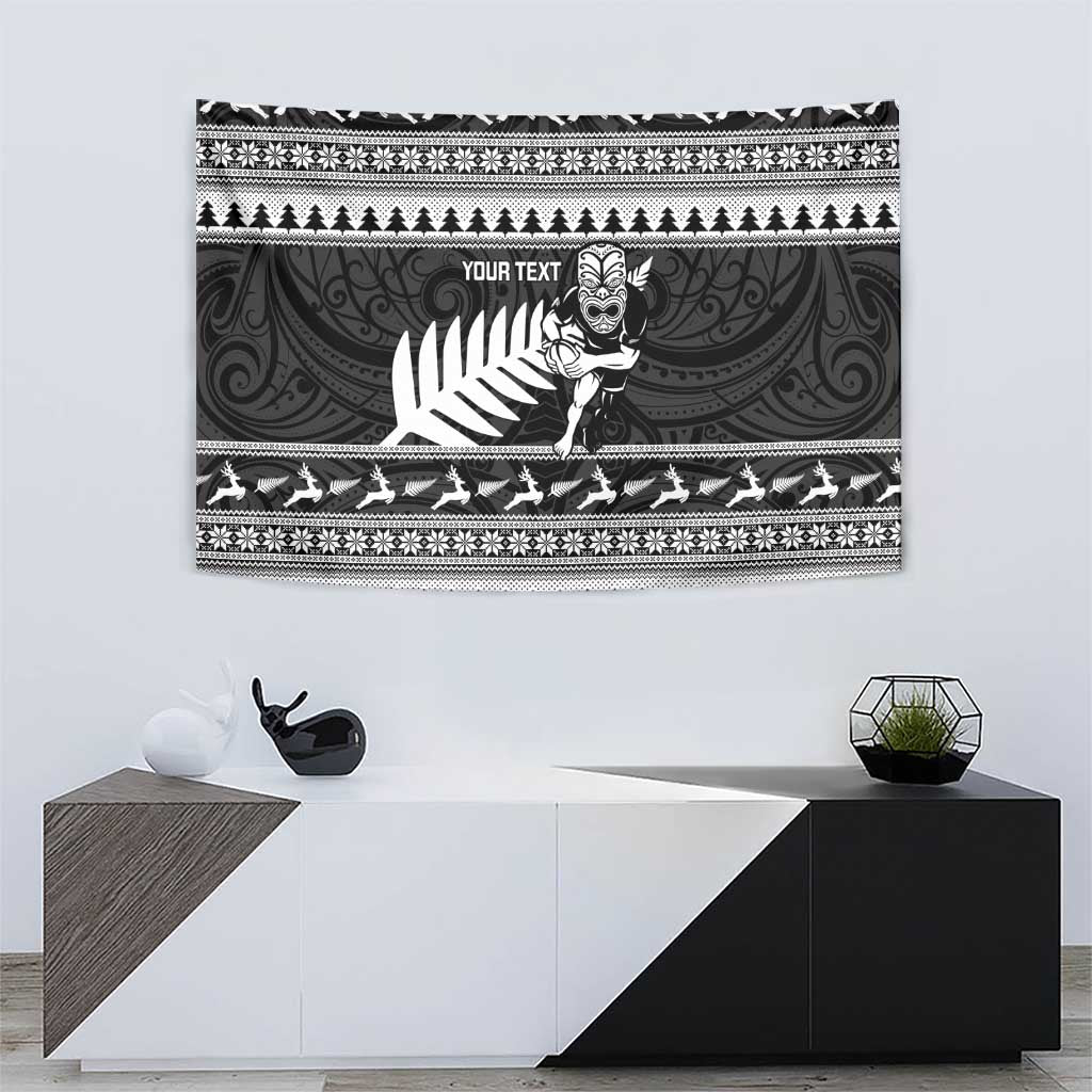 New Zealand Christmas Rugby Personalised Tapestry Meri Kirihimete All Black Maori - Polynesian Pride