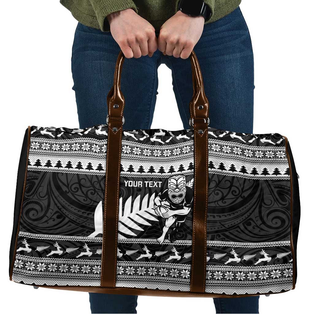New Zealand Christmas Rugby Personalised Travel Bag Meri Kirihimete All Black Maori - Polynesian Pride