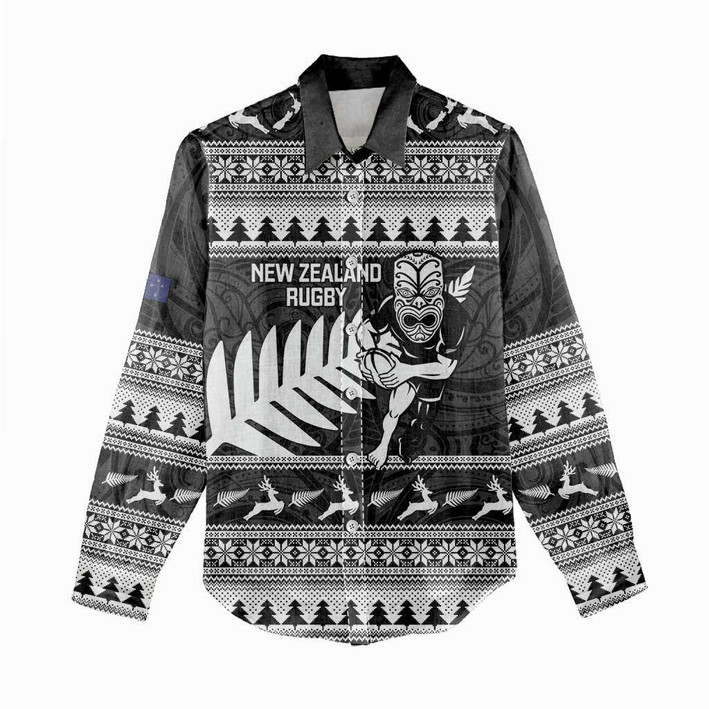 New Zealand Christmas Rugby Personalised Women Casual Shirt Meri Kirihimete All Black Maori - Polynesian Pride